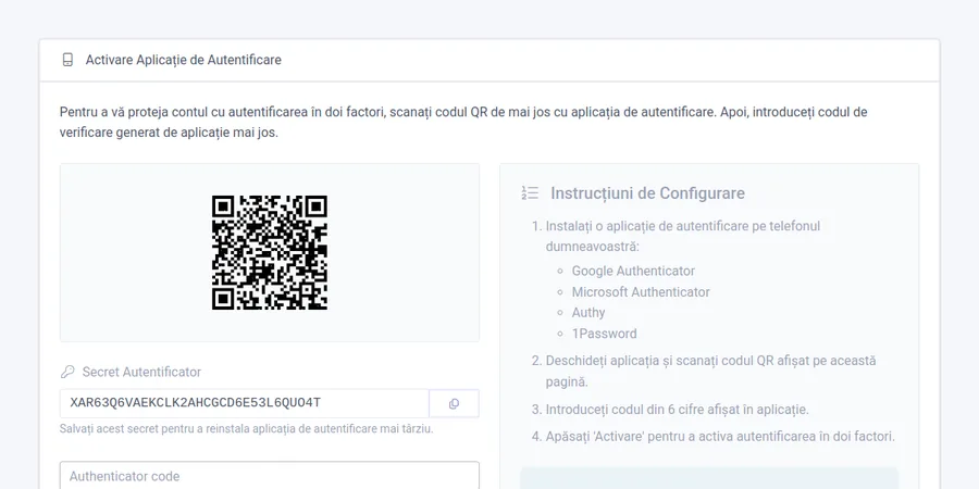 Account security settings with MFA